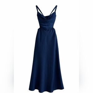 💙 Lulus Teal Satin Midi Dress w/ Side Cutouts & Tie Back | Size Large | NWT